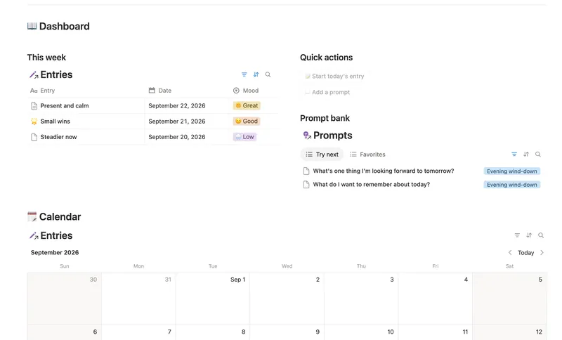 Daily Journal dashboard in Notion