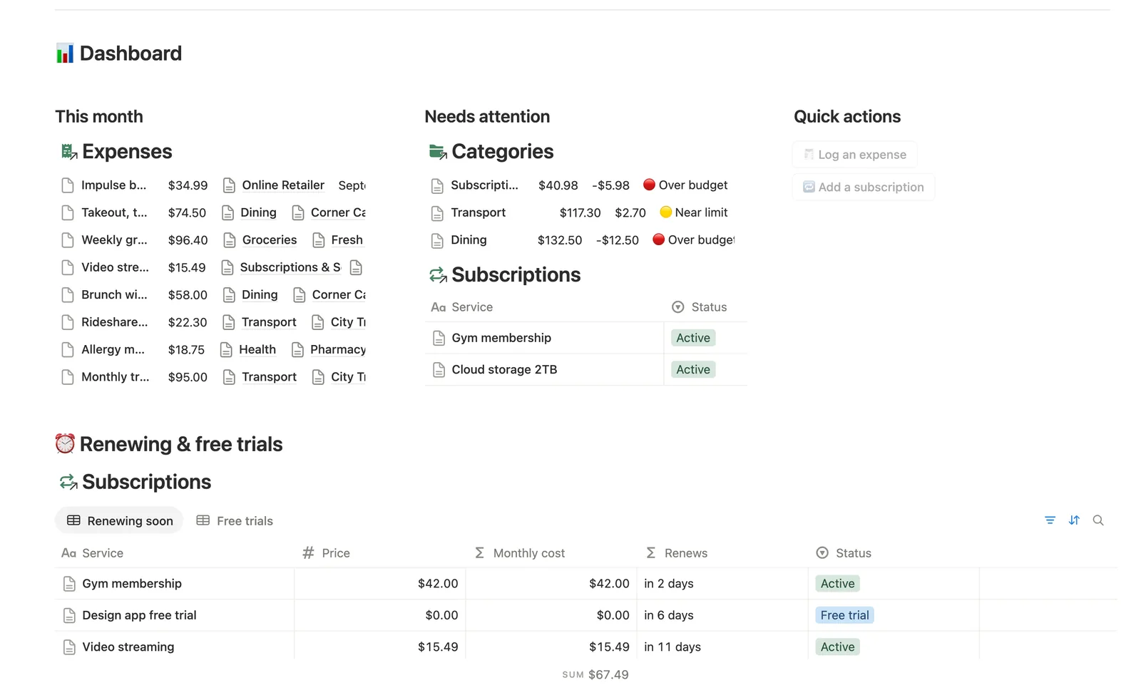 Expense & Subscription Tracker preview