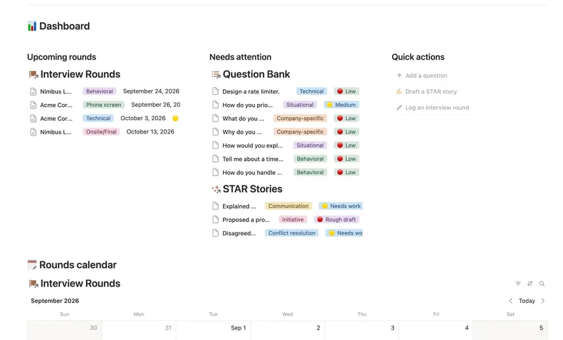 Interview Prep dashboard in Notion