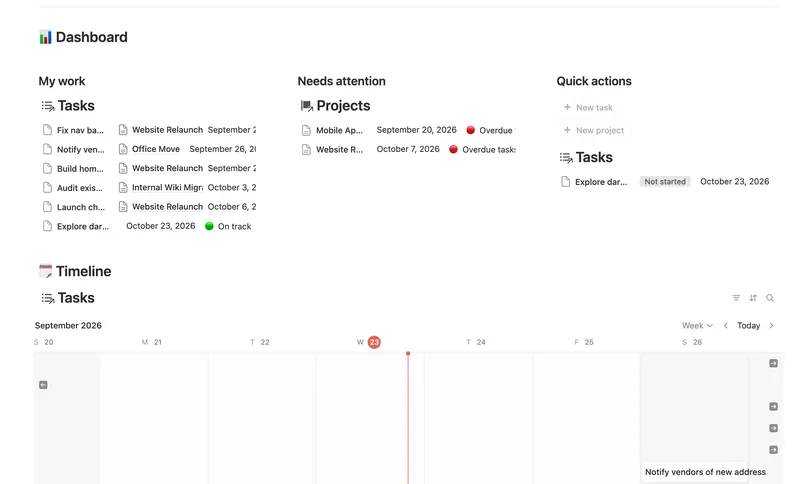 Task & Project Manager dashboard in Notion